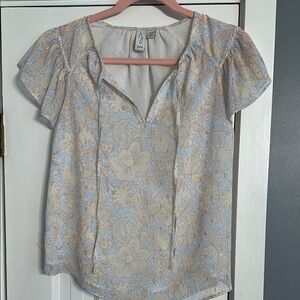 Joie Floral Blouse - Light Blue and Cream